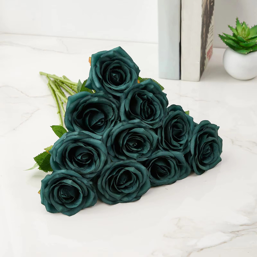 10 Stück künstliche Rosen aus Kunstseide in Grün für Hochzeitsarrangements und Brautsträuße - Bild 4