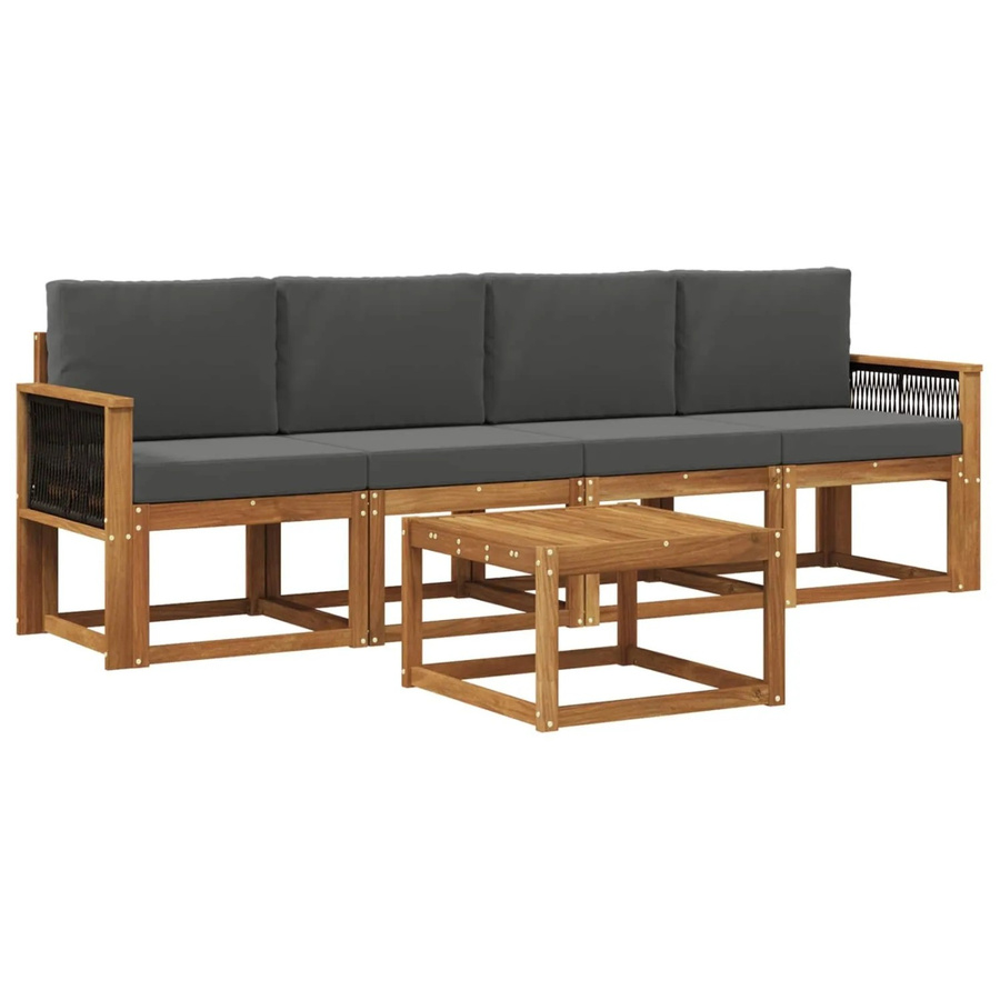 vidaXL Outdoor-Sofagarnitur aus Akazienholz mit Kissen und Couchtisch in Anthrazit und Beige - Bild 2