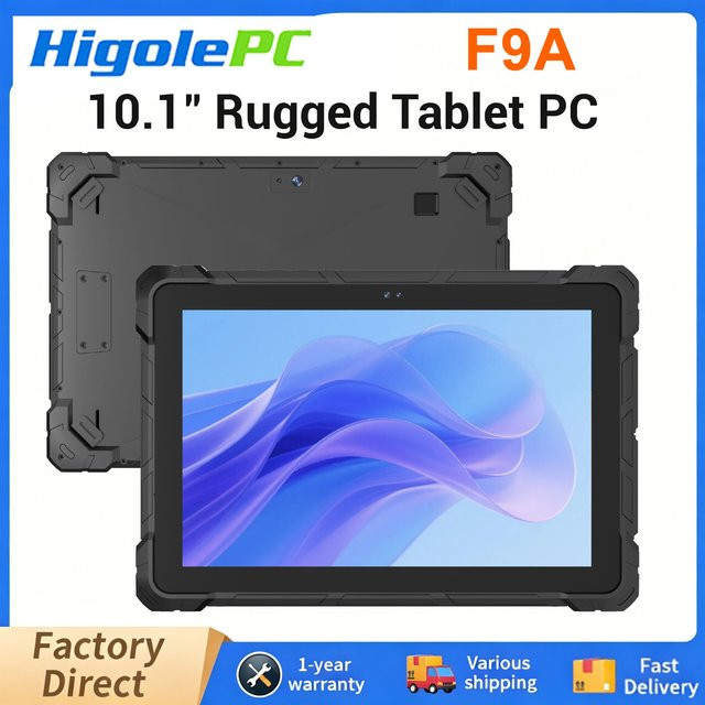 Higole F9A Industrielles Tablet-PC mit 10,1 Zoll Display, Intel N100, Windows 11, WiFi5, 8GB RAM, 128GB Speicher, 8000mAh Akku, RS232 Scanner, IP65 Schutz, Schwarz - Bild 1