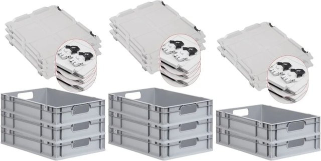 PROREGAL Spar Set 8x Eurobox Nextgen Economy mit Scharnierdeckel und schwarzen Schiebeschnappverschlüssen, Grau, H x B x T: 12 x 40 x 60 cm - Bild 1