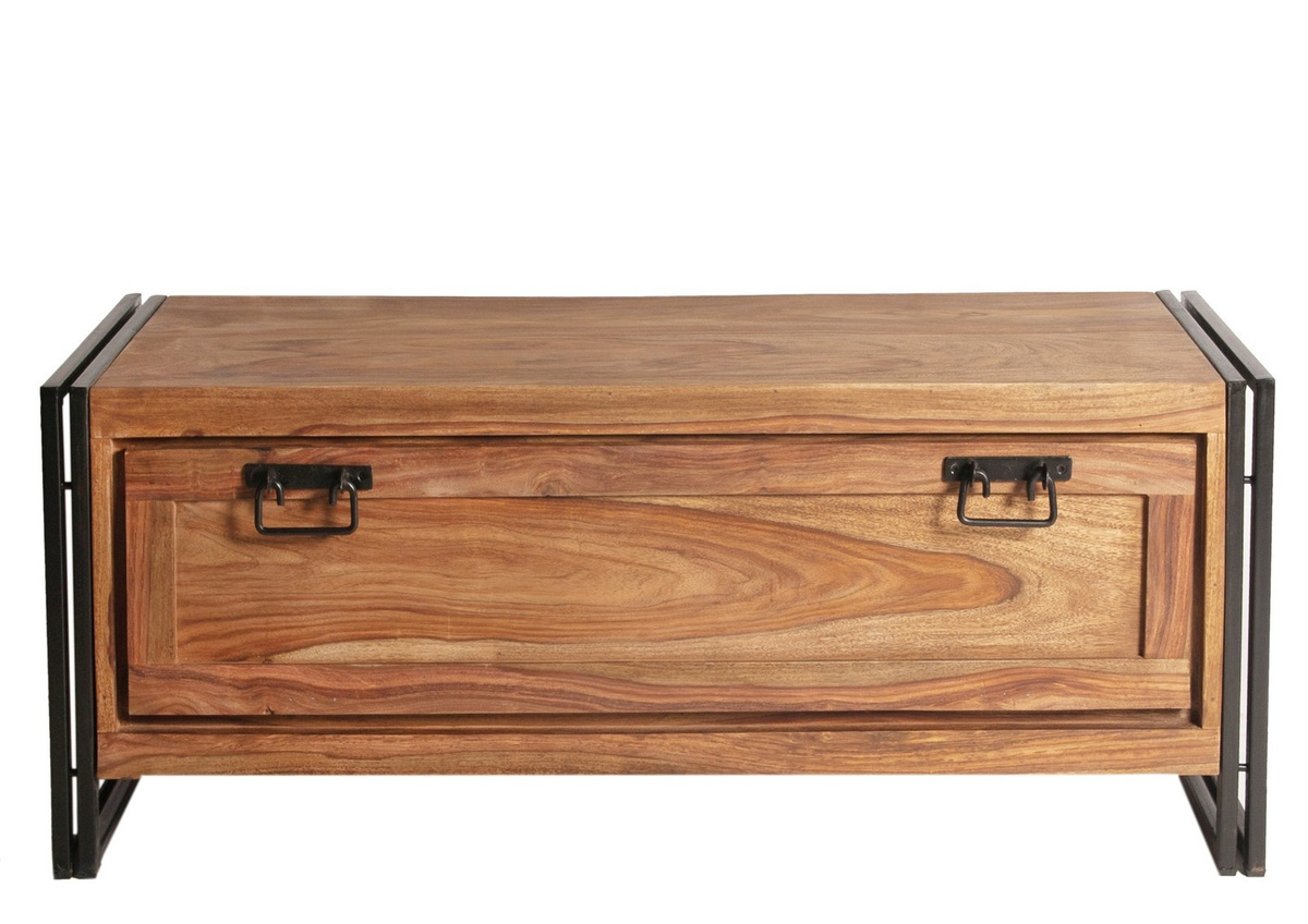 SIT Schuhschrank PANAMA aus Akazienholz und Metall in Braun mit integrierter Sitzfläche und Klappfächern, B/T/H: 130 x 40 x 50 cm - Bild 1