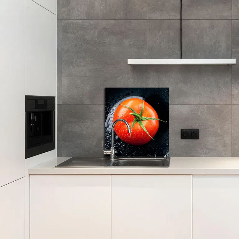Küchenrückwand aus Glas mit Tomaten-Motiv in Rot, Rahmenlos, B: 60 cm, H: 65 cm - Bild 1