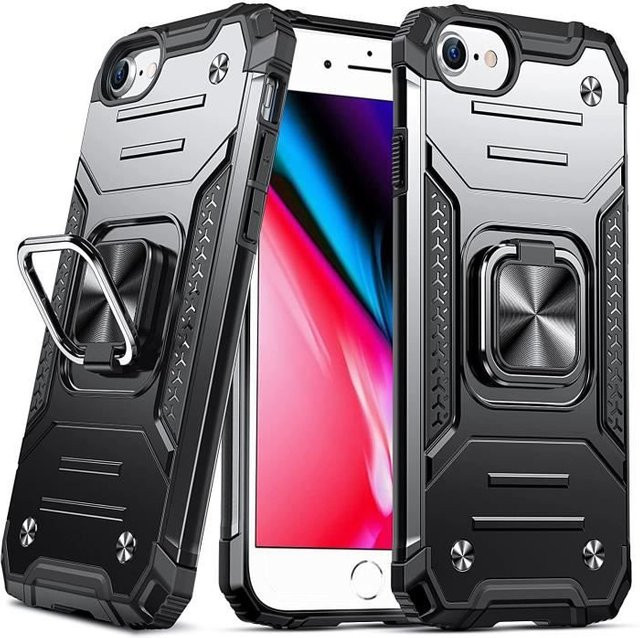 Stoßfeste Schutzhülle für iPhone 8 und iPhone 7 mit rotierendem Metallring von EF Connect in Schwarz - Bild 1