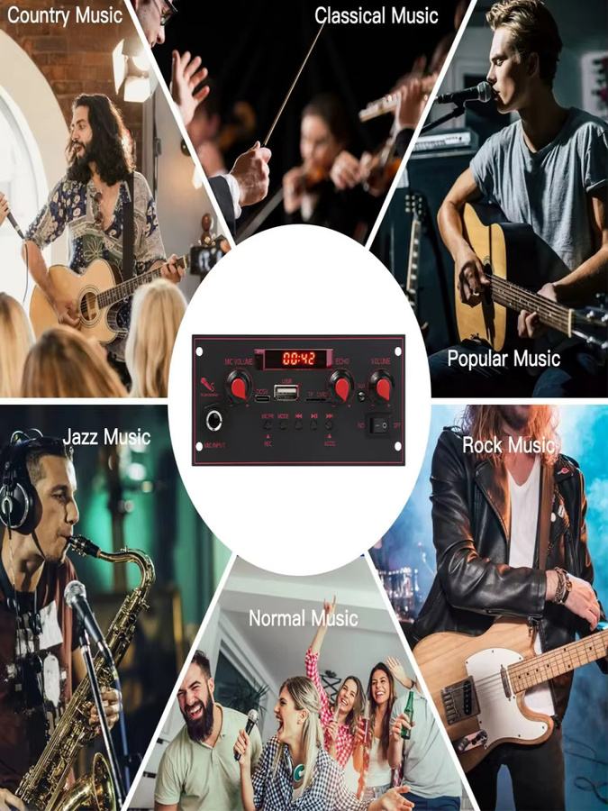 Kebidu Bluetooth 5.0 MP3 Decoder Board mit 20W Verstärker, FM Radio, USB, TF und Mikrofon-Eingang, Schwarz - Bild 4