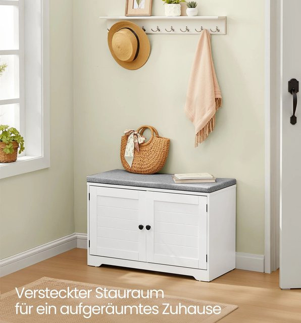 VASAGLE Sitzbank mit Stauraum und Schuhregal in Weiß-Grau, B/T/H: 81 x 35,5 x 52,5 cm - Bild 1