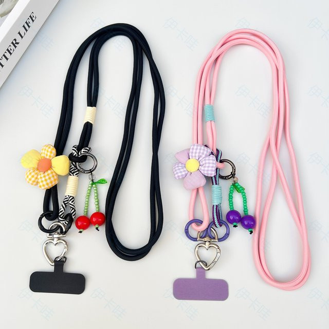 ZHANZHI Multifunktions Handy Lanyard mit langem schrägem Seil und drehbarem herzförmigem Blumenanhänger in Gold für Unisex - Bild 1
