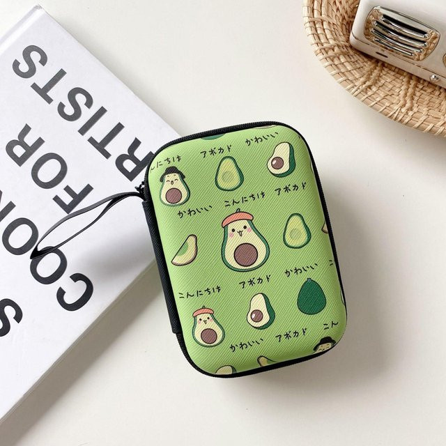 Rechteckige Aufbewahrungstasche mit Cartoon-Obst-Muster und Reißverschluss für Kopfhörer, Datenkabel und Powerbank in Grün - Bild 1