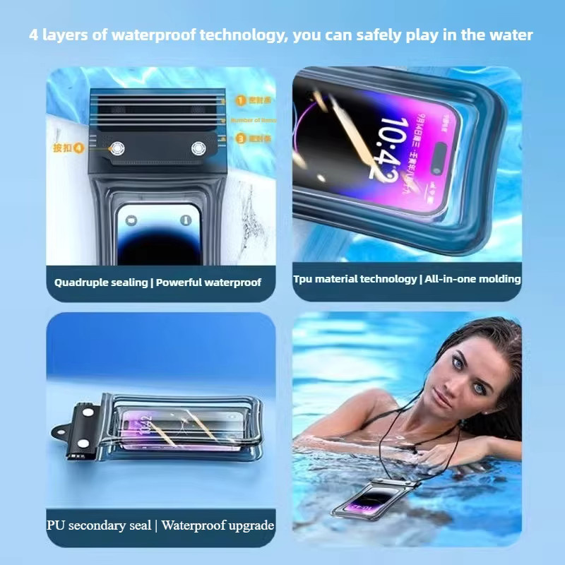 Wasserdichte Handyhülle PKFC als universelle Unterwasser-Trockentasche für iPhone, Huawei, Xiaomi und Samsung in Blau und Transparent - Bild 5