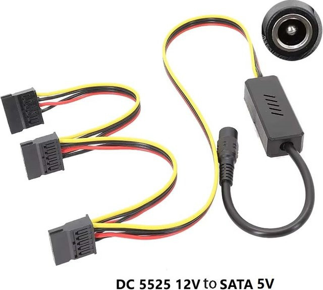 OULLX DC-zu-SATA-Konverterkabel 5,5x2,5 mm auf 4-Pin SATA Splitter Adapter Schwarz - Bild 1