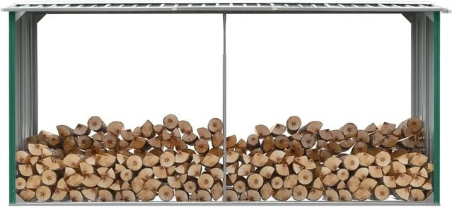vidaXL Brennholzlager aus verzinktem Stahl in Grün, B/T/H: 330 x 92 x 153 cm - Bild 1