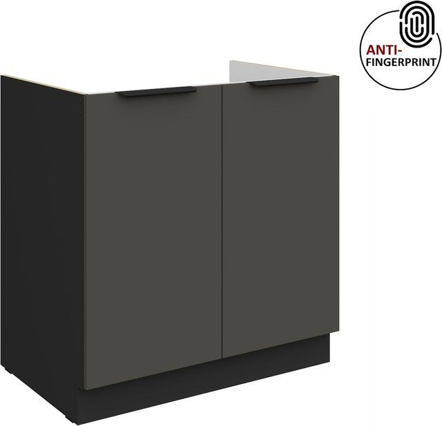 Küchen Spülenschrank ARIA in Graphite matt mit Anti-Fingerprint-Beschichtung, Breite: 80 cm - Bild 1