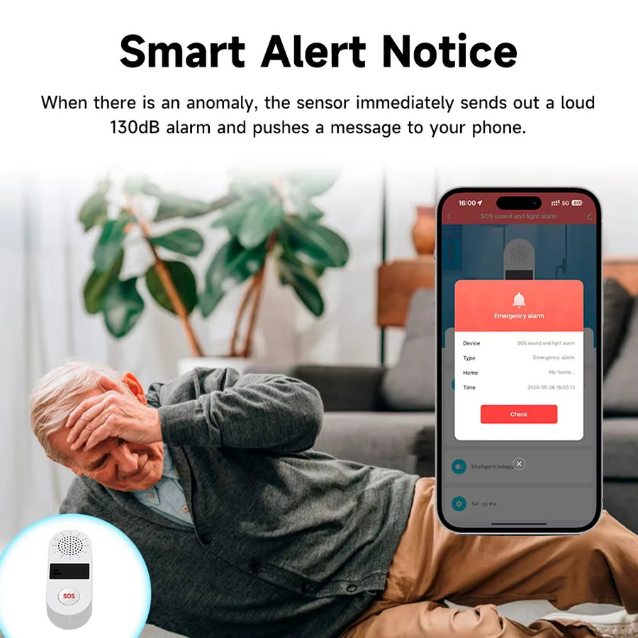 Tuya Smart Wifi SOS Alarm System mit 130dB Sound und Licht, Drahtlose App-Fernbedienung, Farbe: Weiß - Bild 3