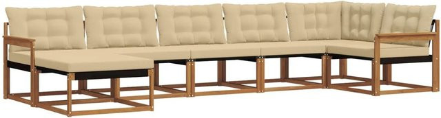 vidaXL Outdoor-Sofagarnitur aus Massivholz Akazie in Natur und Beige, 21-teiliges Gartenmöbel-Set mit Polstern und Textilene-Elementen für Terrasse und Garten - Bild 1