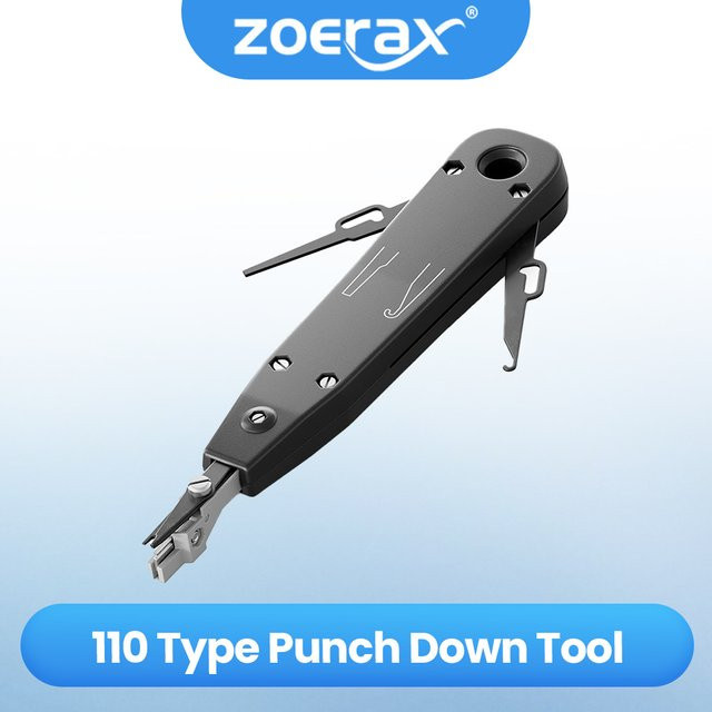 ZoeRax Punch Down Tool mit Drahtschneider und Messer, Telekommunikationszange für RJ45 Keystone Jack, Netzwerkkabel, Telefonmodul und Patchpanel in Grau und Schwarz - Bild 1