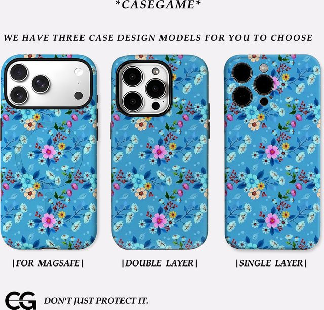 Potdemiel iPhone Hülle mit floralem Design in Himmelblau für iPhone 17 bis iPhone 8 Pro Max Plus mit doppellagiger Rückseite - Bild 1