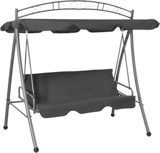 vidaXL Gartenschaukel mit Bettfunktion und Sonnendach in Anthrazit und Grau, Stahl und Polyester, B/T/H: 198 x 120 x 205 cm - Bild 1