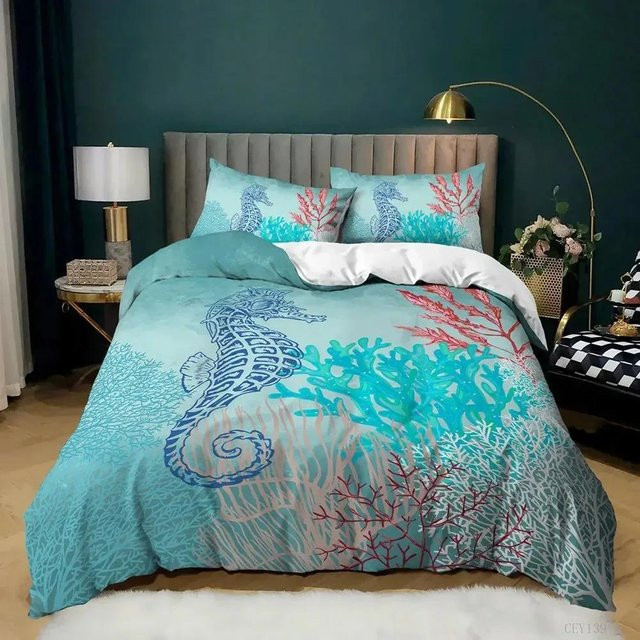 JMG Household Supplies Bettwäscheset Ozean 3D Nautisches Küstenmuster in Blau, bestehend aus Bettbezug und Kissenbezug, B/H: 210 x 210 cm - Bild 1