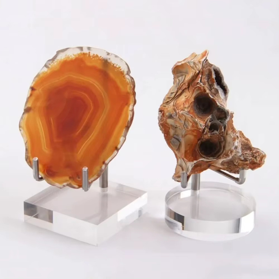 VIBRATITE Einstellbarer Metall Display-Ständer mit Acryl-Basis in Transparent für Mineralien und Muscheln - Bild 1