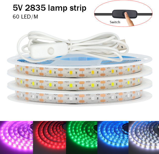 GAHADA LED-Streifen USB 5V mit 60 LEDs/m, flexibles 2835 SMD Fita-LED-Band in Warmweiß, wasserdicht mit Schalter für deine Raumdekoration - Bild 1