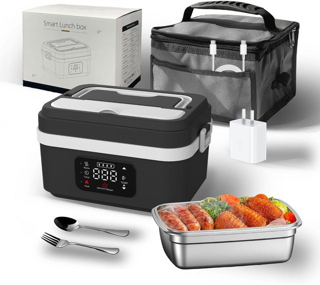 Tragbare elektrische Lunchbox mit 8000mAh Akku und intelligenter Wärmeerhaltung, Schwarz, Edelstahl, ideal für Reisen und das Büro - Bild 1