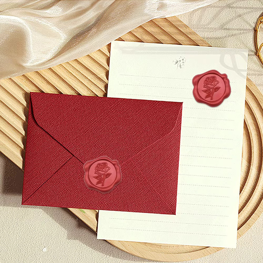 QWELL 25er Set Selbstklebende Wachssiegel-Aufkleber mit 3D Rosenblütenform in Gold und Rot - Bild 5