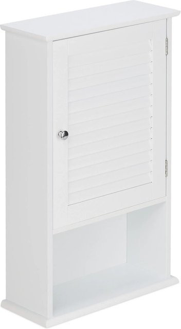 Relaxdays Badschrank aus MDF in Weiß, wandmontierbar mit Türen und offenen Regalfächern, B/H/T: 70 x 42 x 16,5 cm - Bild 1