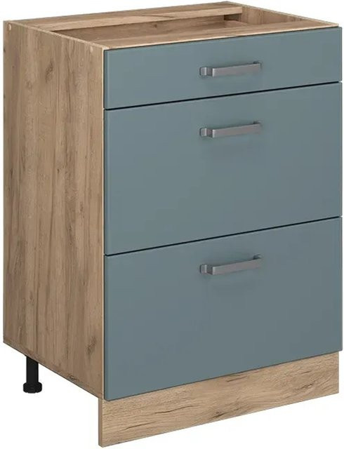 Vicco Küchenunterschrank R-Line Blaugrau/Goldkraft Eiche mit Schubladen Breite: 60 cm - Bild 1