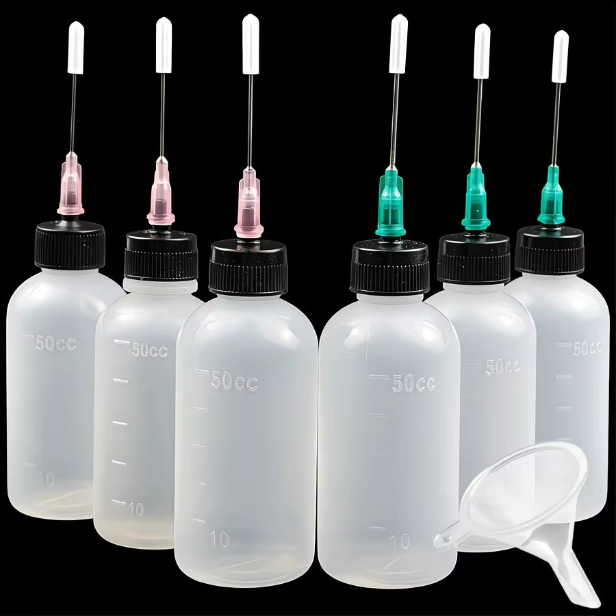 6/12-teiliges Set Kunststoff-Quetschflaschen mit Trichter und 1,5-Zoll-Applikatorspitzen, 50 ml LDPE-Applikatoren für Bastelarbeiten - Bild 2