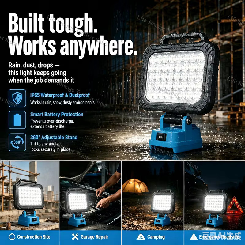 Makita LED-Tragbare Lichtlaterne in Schwarz mit USB-Ladeanschluss und Haken für Makita 18 V Li-Ionen-Akkus - Bild 2