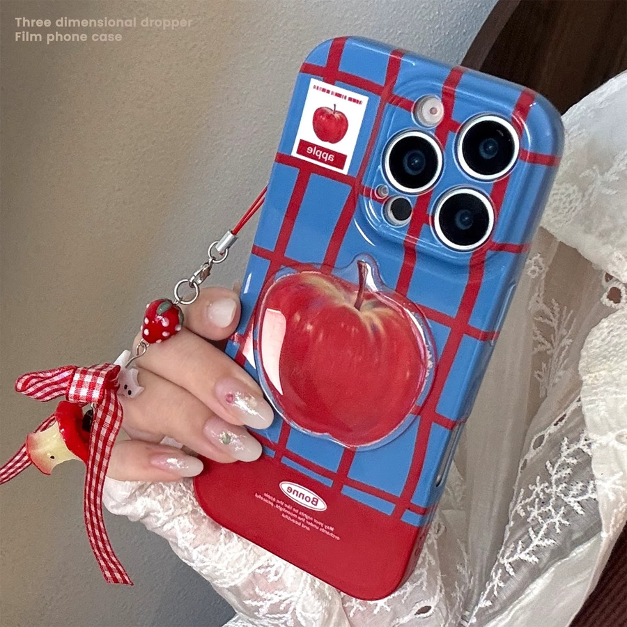 MUQGEW Handyhülle mit Kette im 3D-Apple-Gitter-Design für iPhone, Rot, stoßfeste Schutzhülle - Bild 2