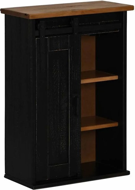 vidaXL Hängeschrank HALDEN mit Schiebetür in Schwarz, Kiefer und Metall, Wandregal für die Küche, B/T/H: 49 x 22,5 x 70 cm - Bild 1