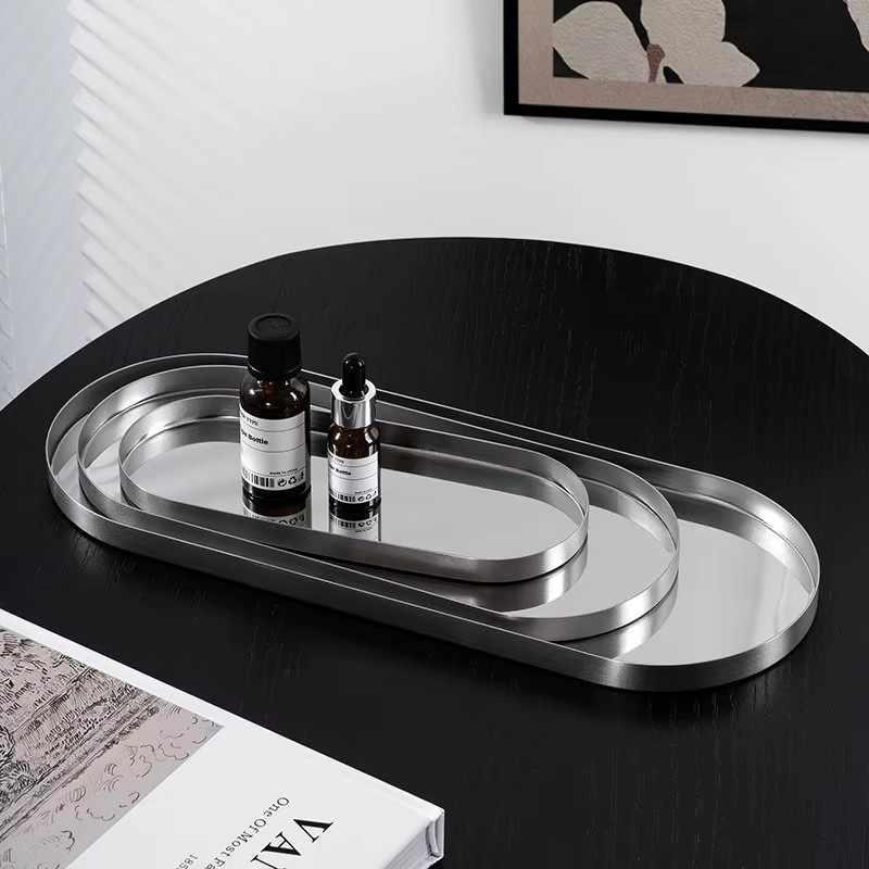 AhunderJiaz Luxus Metalltablett Oval in Silber als moderne Deko-Ornamente für Wohnzimmer und Foyer - Bild 2