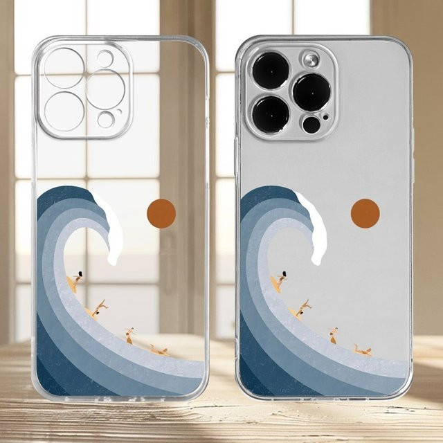 Transparente TPU-Handyhülle mit Surfing Pattern für iPhone 11 bis iPhone 17 Pro Max und weitere Modelle - Bild 1