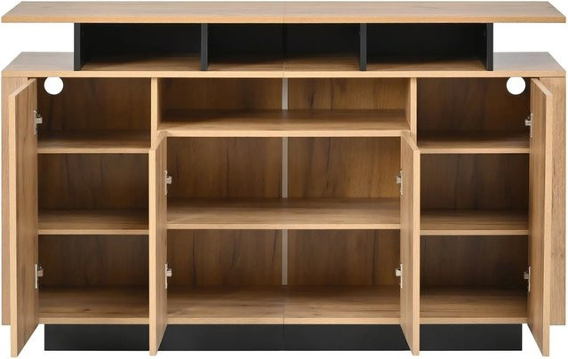 okwish Kommode mit 4 Türen und offenen Fächern als Sideboard für Wohnzimmer oder Büro, Farbe: Braun, B/T/H: 140 x 40 x 85 cm - Bild 1