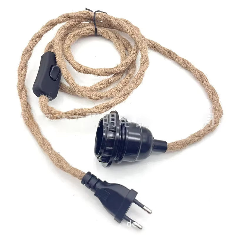 L-MANG Industrielle Retro-Pendelleuchte mit Hanfschnur und E27 Lampenfassung in Braun und Schwarz - Bild 4