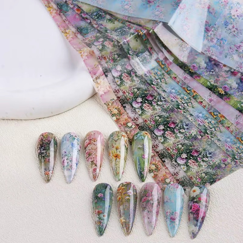 10 Rollen Nagelfolien, Ölgemälde-Blumenmuster Rosen, Nagelkunst-Aufkleber - Bild 2