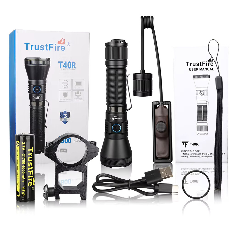 Trustfire T40R Taktische LED-Taschenlampe in Schwarz mit 1800 Lumen, USB-Aufladung und IP68-Schutz - Bild 9
