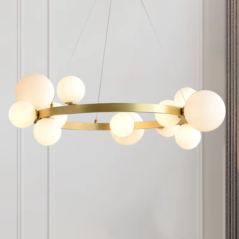 Moderne Kronleuchter von TAONUANSHU in Gold/Messing mit weißem Glasschirm, verstellbare Pendelleuchte für Wohnzimmer, Esszimmer und Schlafzimmer - Bild 2