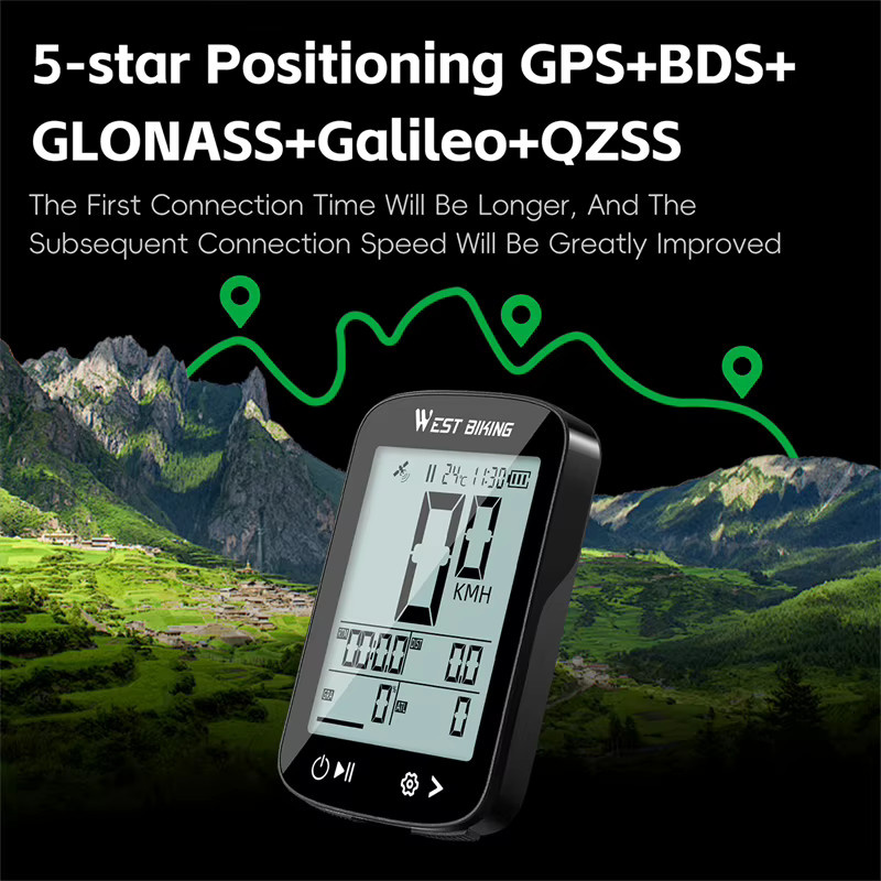 WEST BIKING Intelligenter GPS-Fahrradcomputer in Schwarz mit großem Bildschirm, kabelloser Fahrrad-Tachometer und IPX7 Wasserdichtigkeit - Bild 3