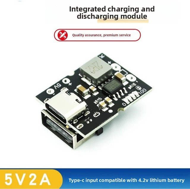 Smart Typ-C Ladegerät-Entlader-Modul für 3,7 V Lithium-Batterien, 5 V 2 A, einstellbare Ladeabschaltung 4,2 V/4,35 V, Schwarz - Bild 1