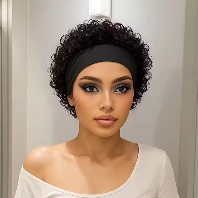 OYM HAIR Pixie-Perücke, schwarz, lockig, Echthaar, Damen - Bild 1