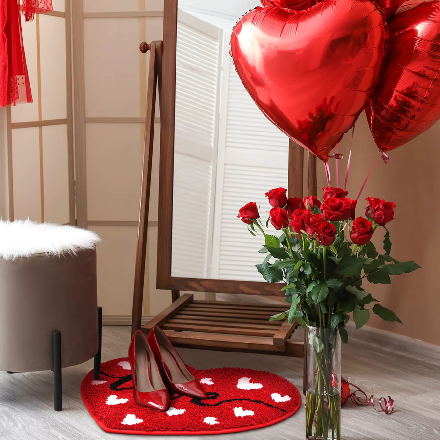 VIKAMA Herzteppich in Rot, rutschfeste und waschbare Badematte in Herzform für dein Badezimmer - Bild 2