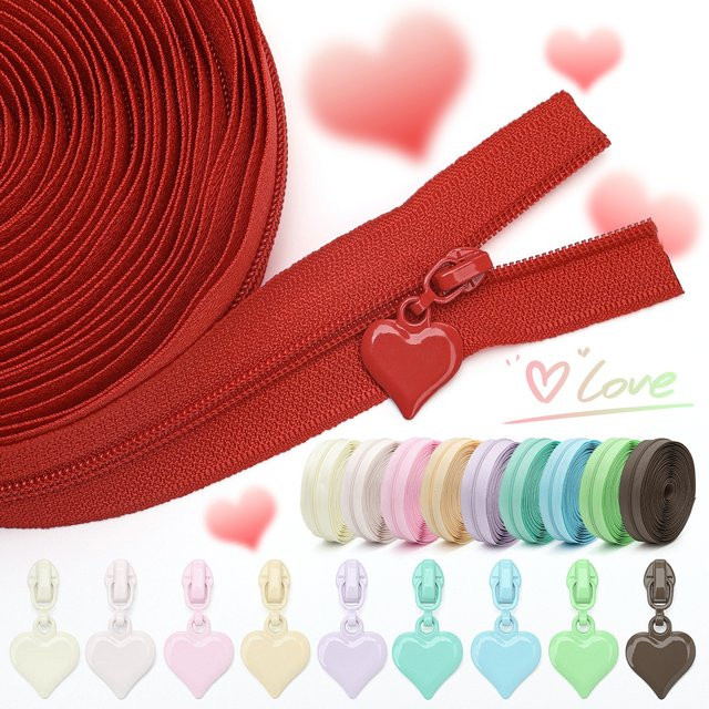 Changsons 3er-Set Nylon-Reißverschlüsse mit 10 Herz-Reißverschlussziehern, Länge: 4,57 m - Bild 1