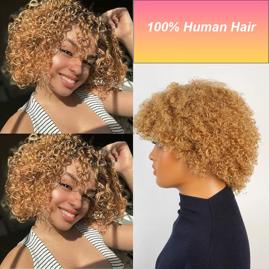 OYM HAIR Afro-Perücke, blonde Pixie-Perücke mit Pony, Damen - Bild 4