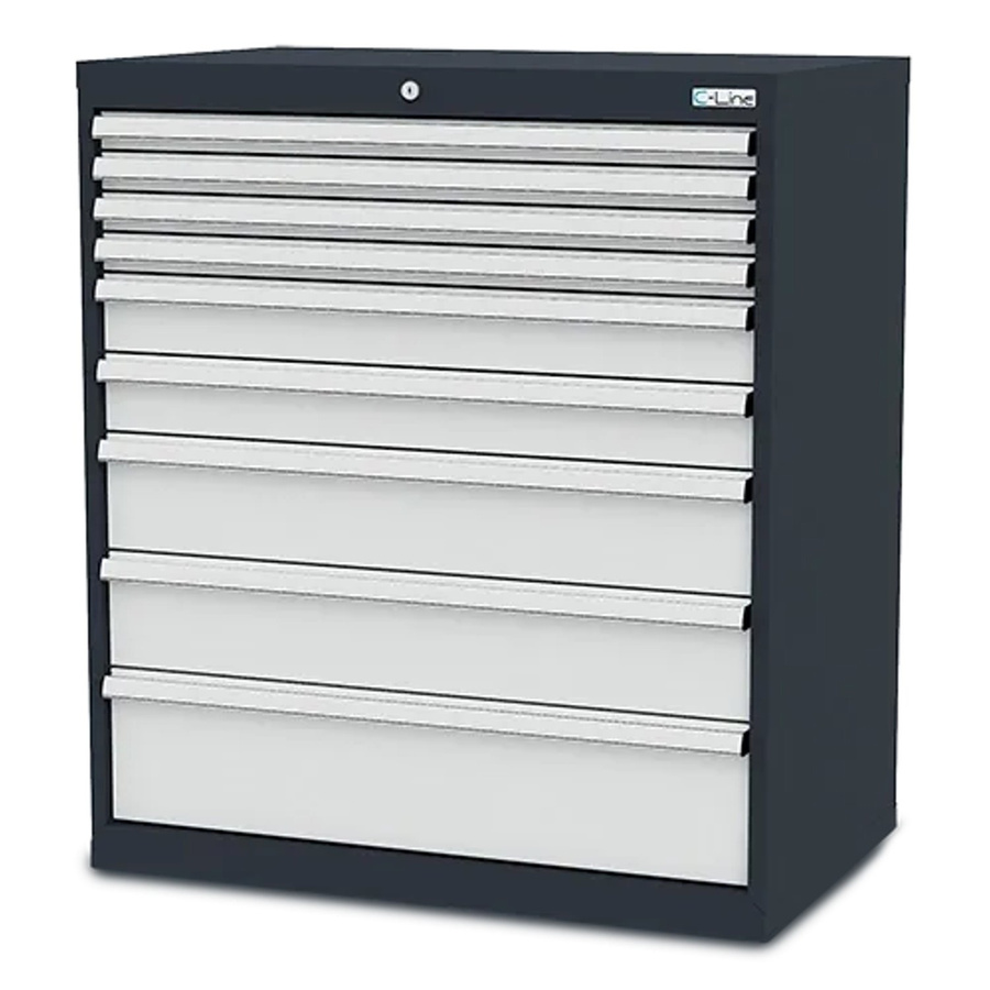 Simplaflex Schubladenschrank aus Stahlblech mit 9 Schubladen, Grau, B/T/H: 90 x 57,5 x 102 cm - Bild 2