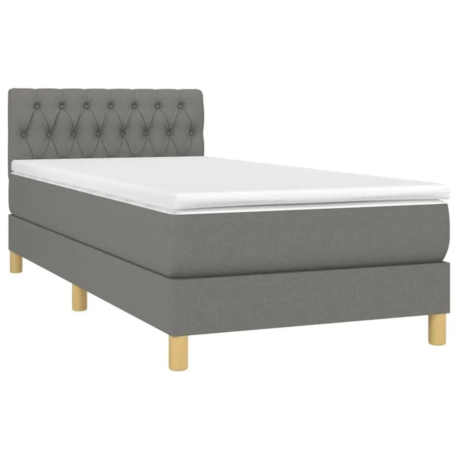 vidaXL Boxspringbett mit Matratze und LED-Unterbettbeleuchtung in Dunkelgrau, Hybridbett mit USB-Ladeanschluss und Taschenfederkern, B/T: 100 x 200 cm - Bild 2