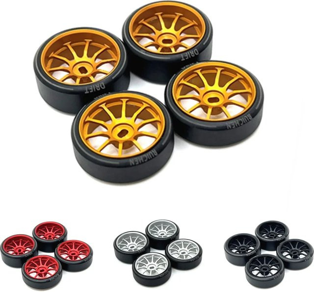 Wltoys Metallradnabe und Zugluft-Logo-Reifen Golden 1/28 RC Car Upgrade Wheels - Bild 1