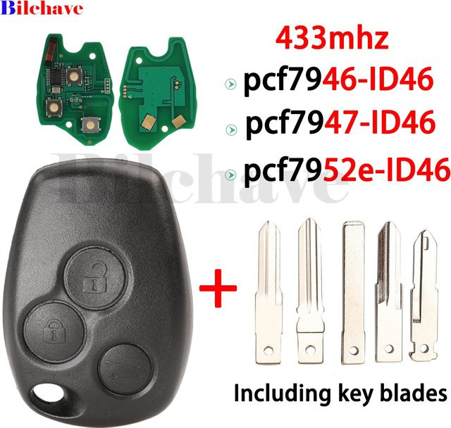 Jingyuqin Autoschlüssel Fernbedienung mit 3 Tasten und 433MHz PCF7946/7947/7952E Chip für Renault Trafic Vivaro Primastar Movano Dacia Smart in Schwarz - Bild 1