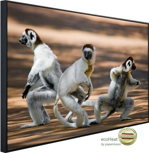 papermoon Infrarotheizung EcoHeat Tanzende Sifakas mit Matt-Effekt in Bunt, App-Steuerung und Überhitzungsschutz - Bild 1