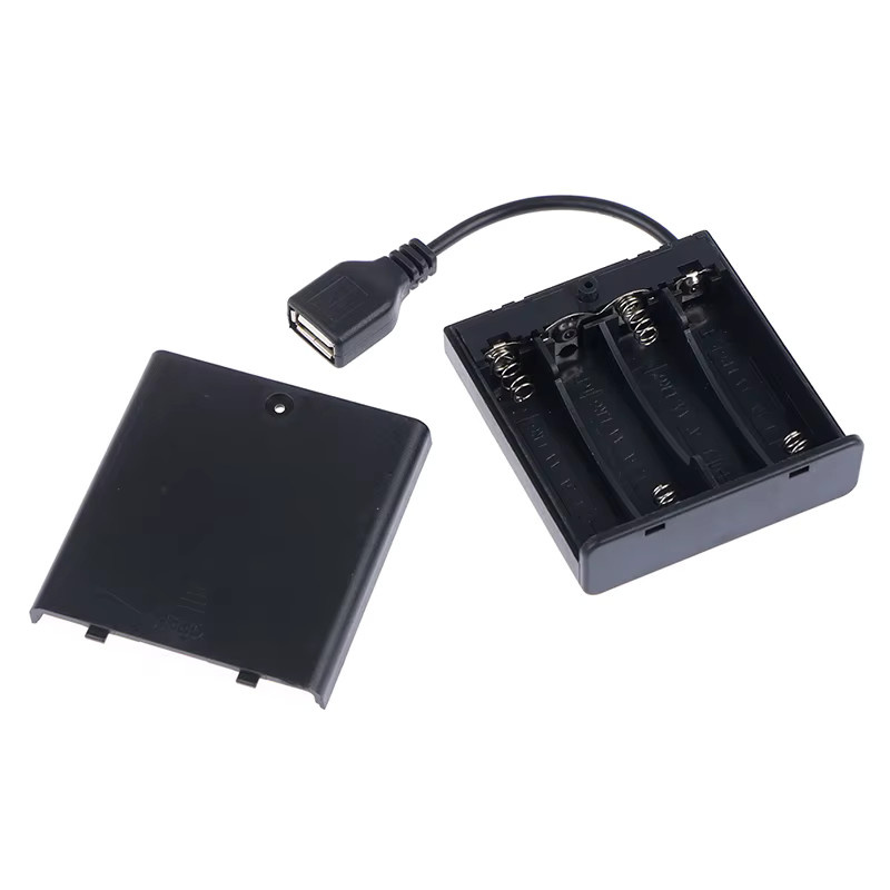 USB-C Mini-Batteriegehäuse für 4 AA Batterien mit LED-Licht aus schwarzem ABS-Material für Bastelprojekte - Bild 2